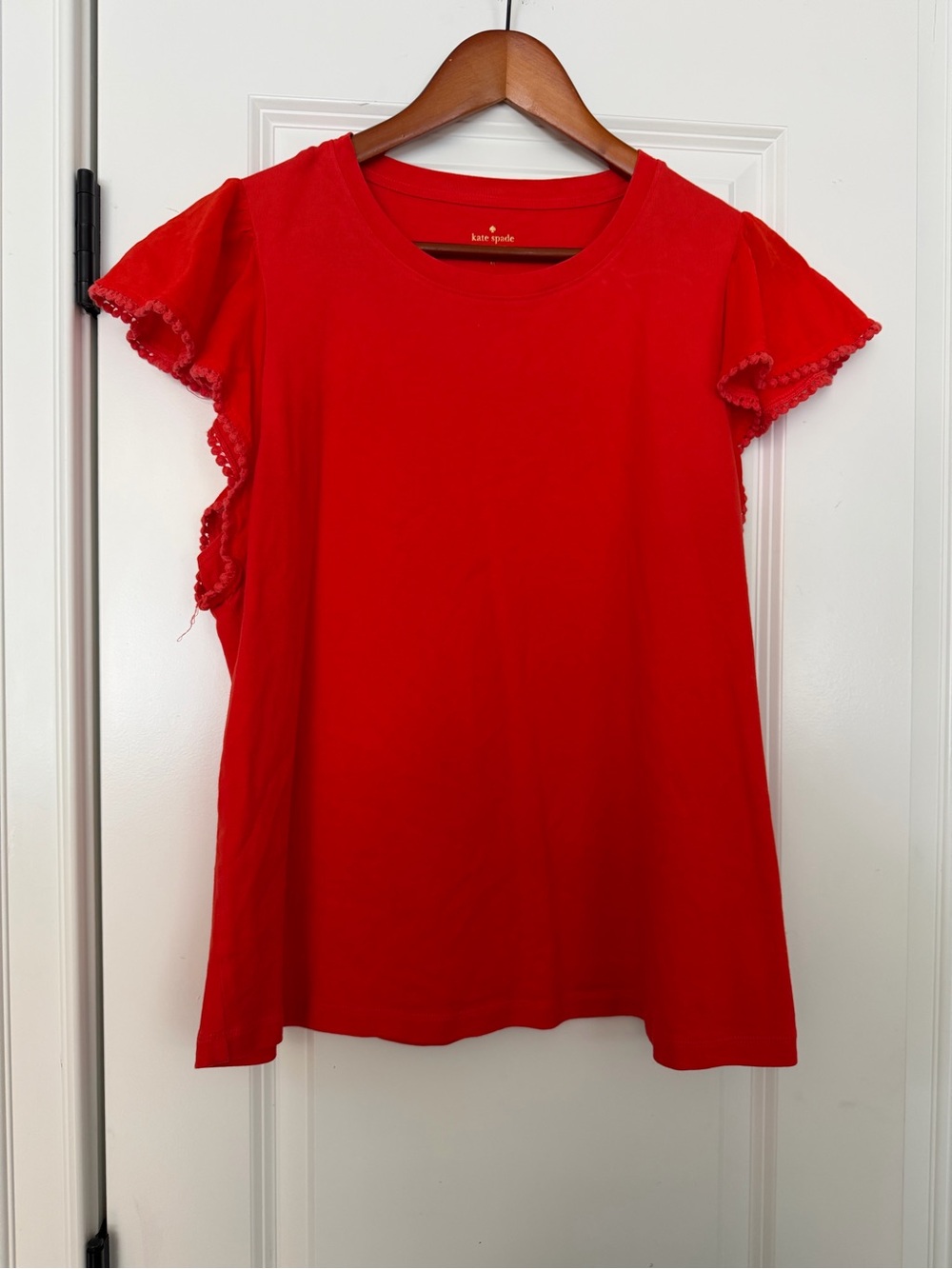 kate spade Red Flutter Sleeve Tee with Lace Trim